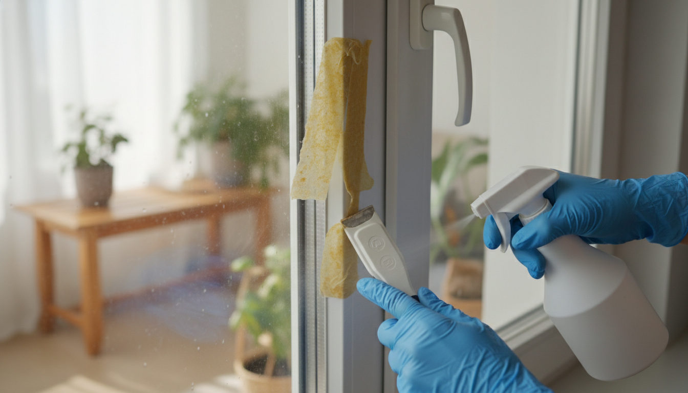 固着したテープには専用スプレーとヘラの併用が効果的