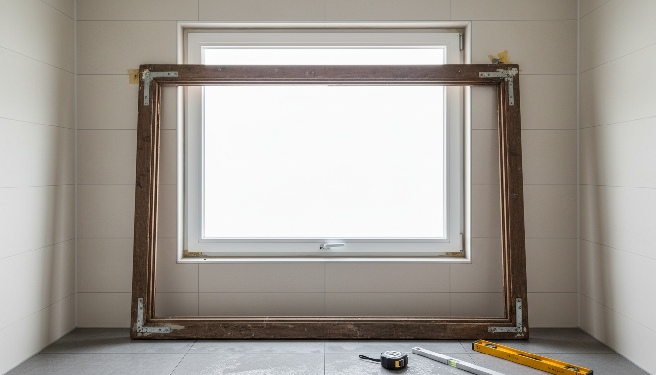 既存の窓枠サイズとユニットバス開口部の構造的な不一致が主な原因です