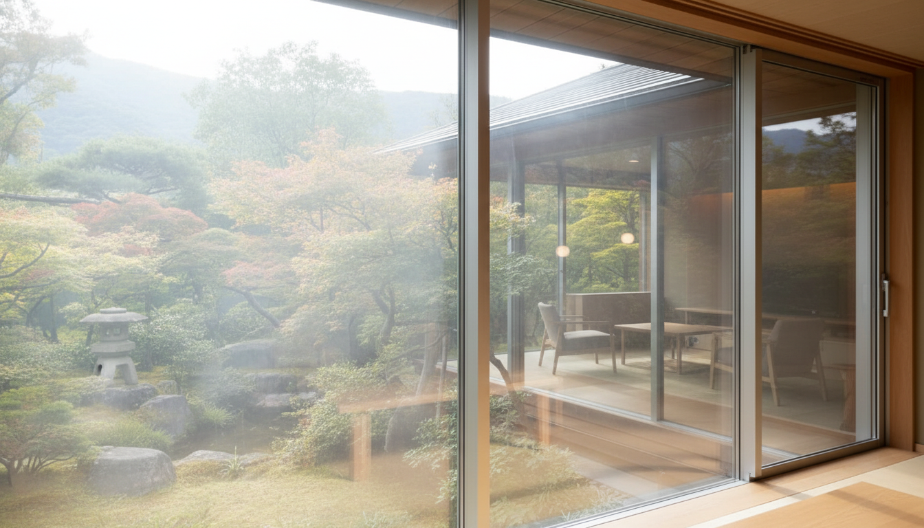 内窓の特殊ガラスによる光の反射が主な原因です