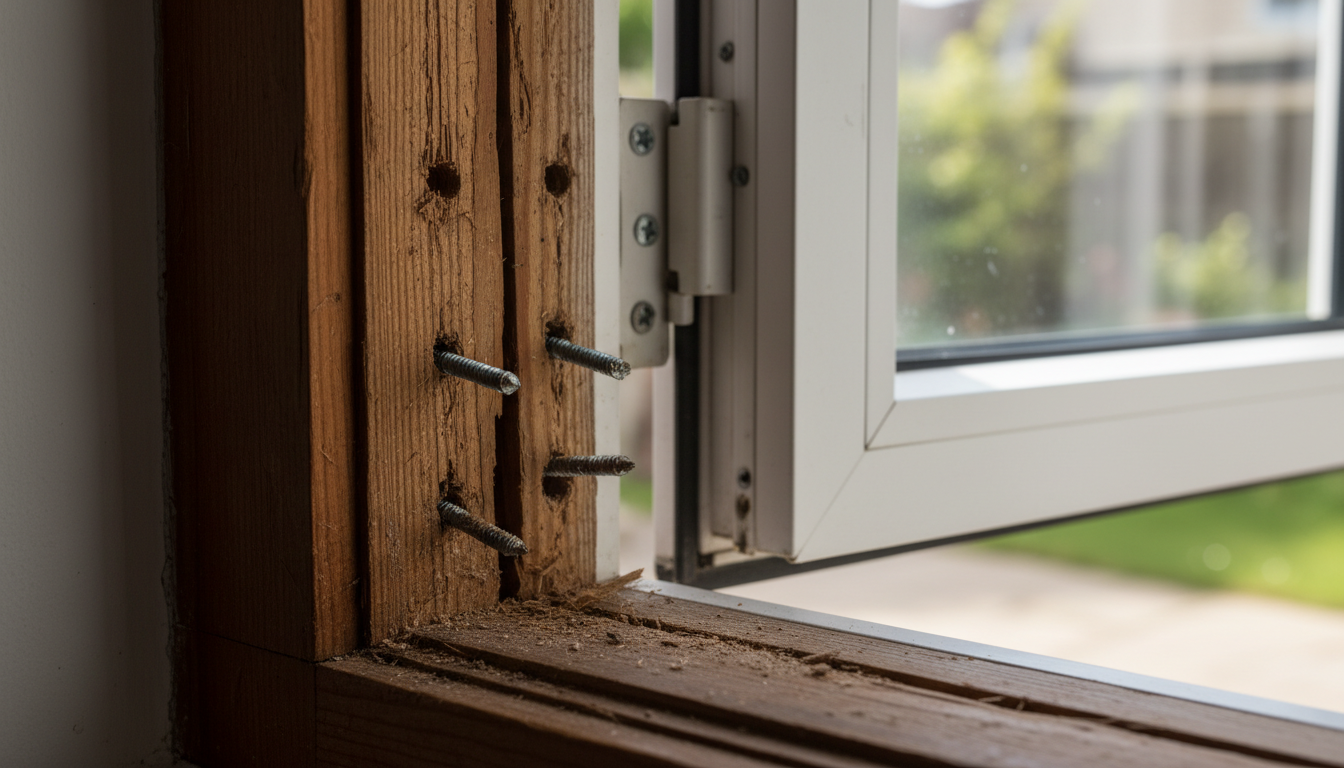 窓枠の木材が割れ、ネジが効かなくなる理由